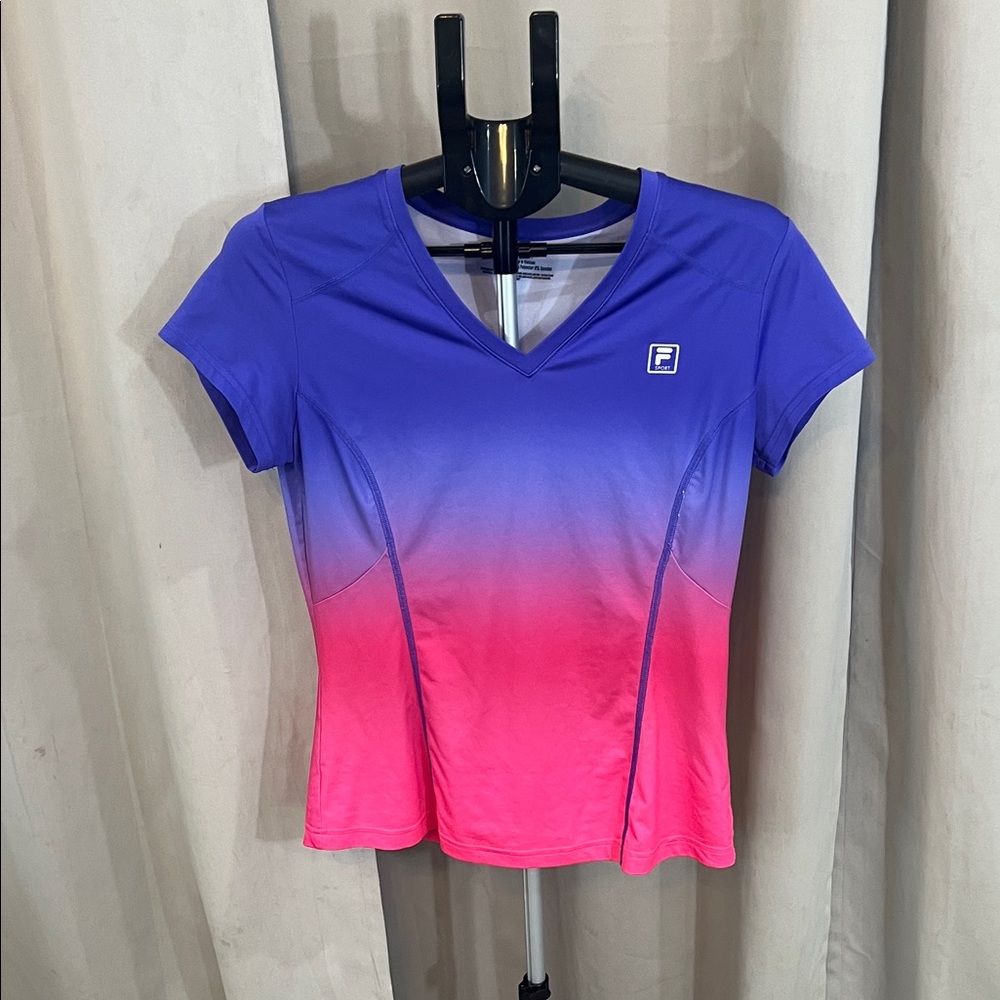 Fila Women's Purple and Pink Ombre Short Sleeve Tee